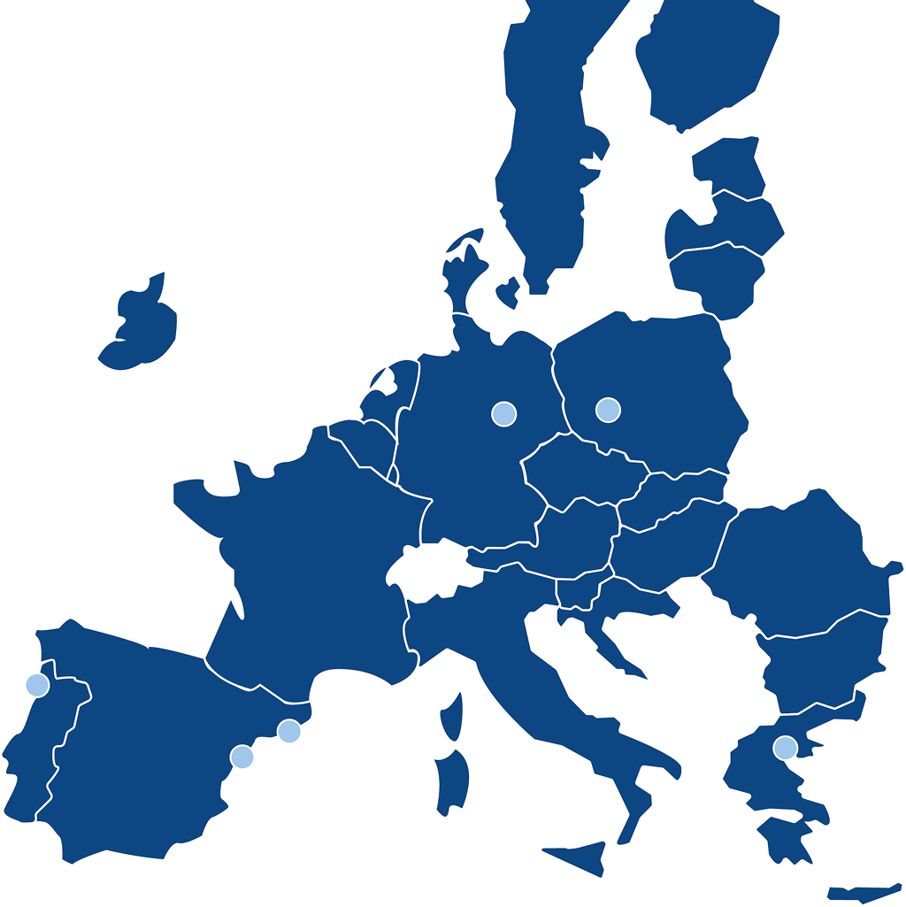 Map showcasing the location of BIP partner universities in Europe